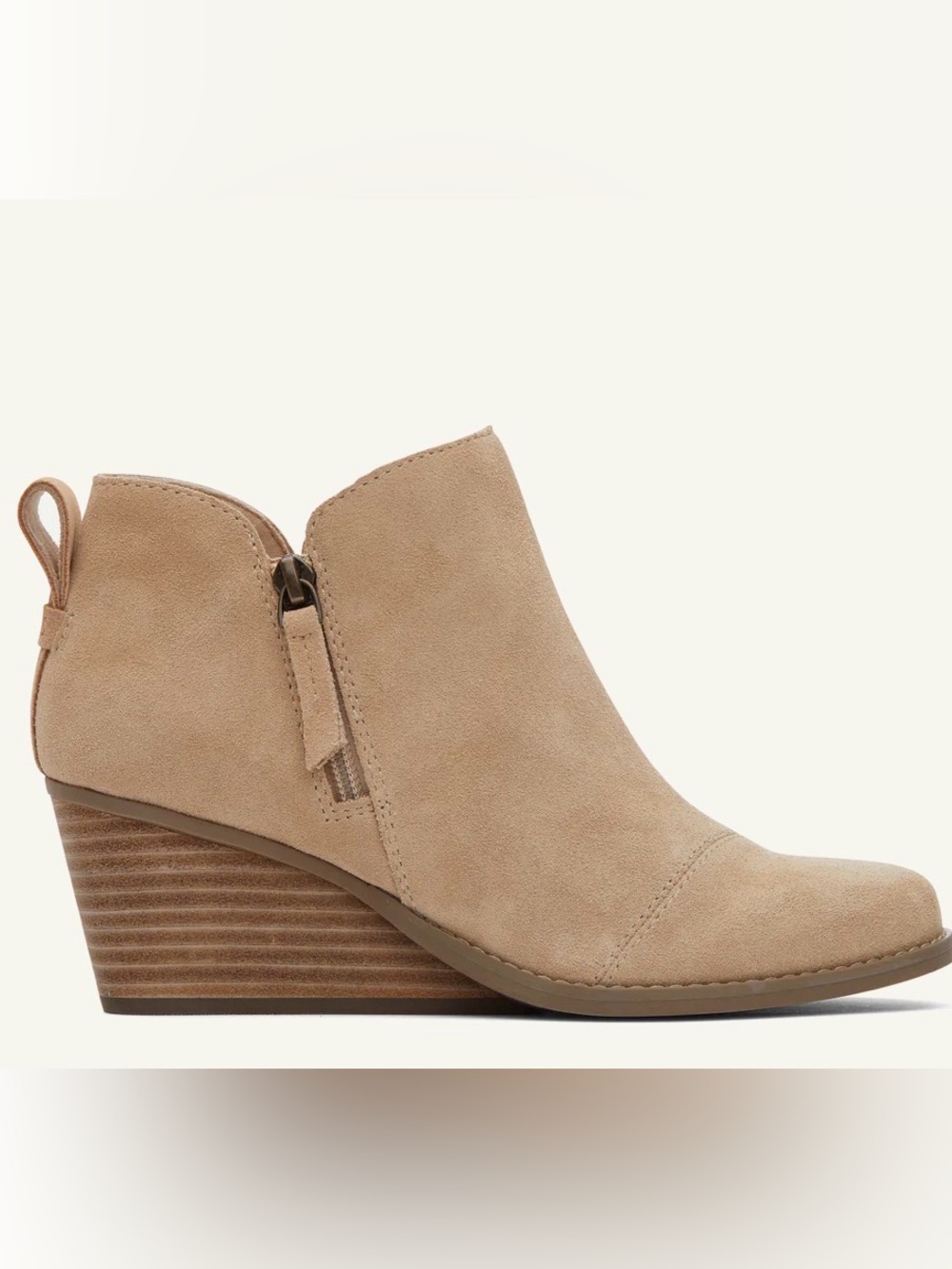 ❤️ TOMS Classic Tan Suede Wedge Ankle Boot with Side Zip